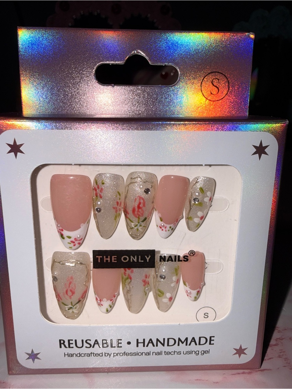 The Only Nails Floral Pink & Gold Press-On Nail Set (Small)